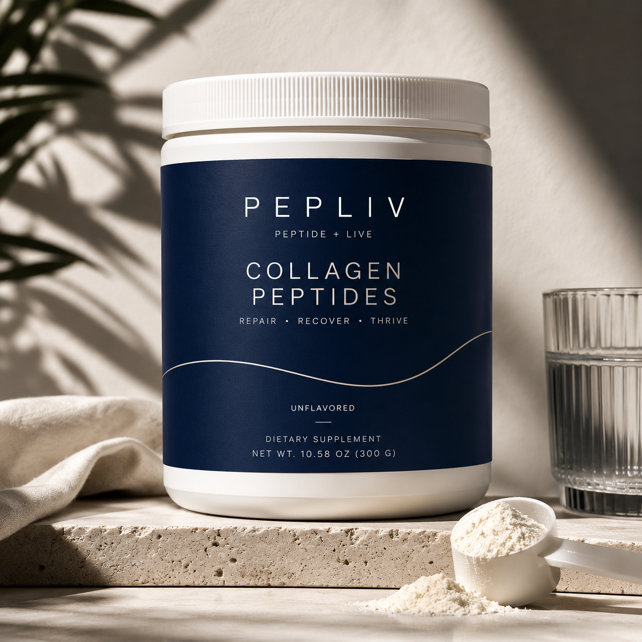 PEPLIV Collagen Peptides · Grass-Fed Type I & III · Unflavored